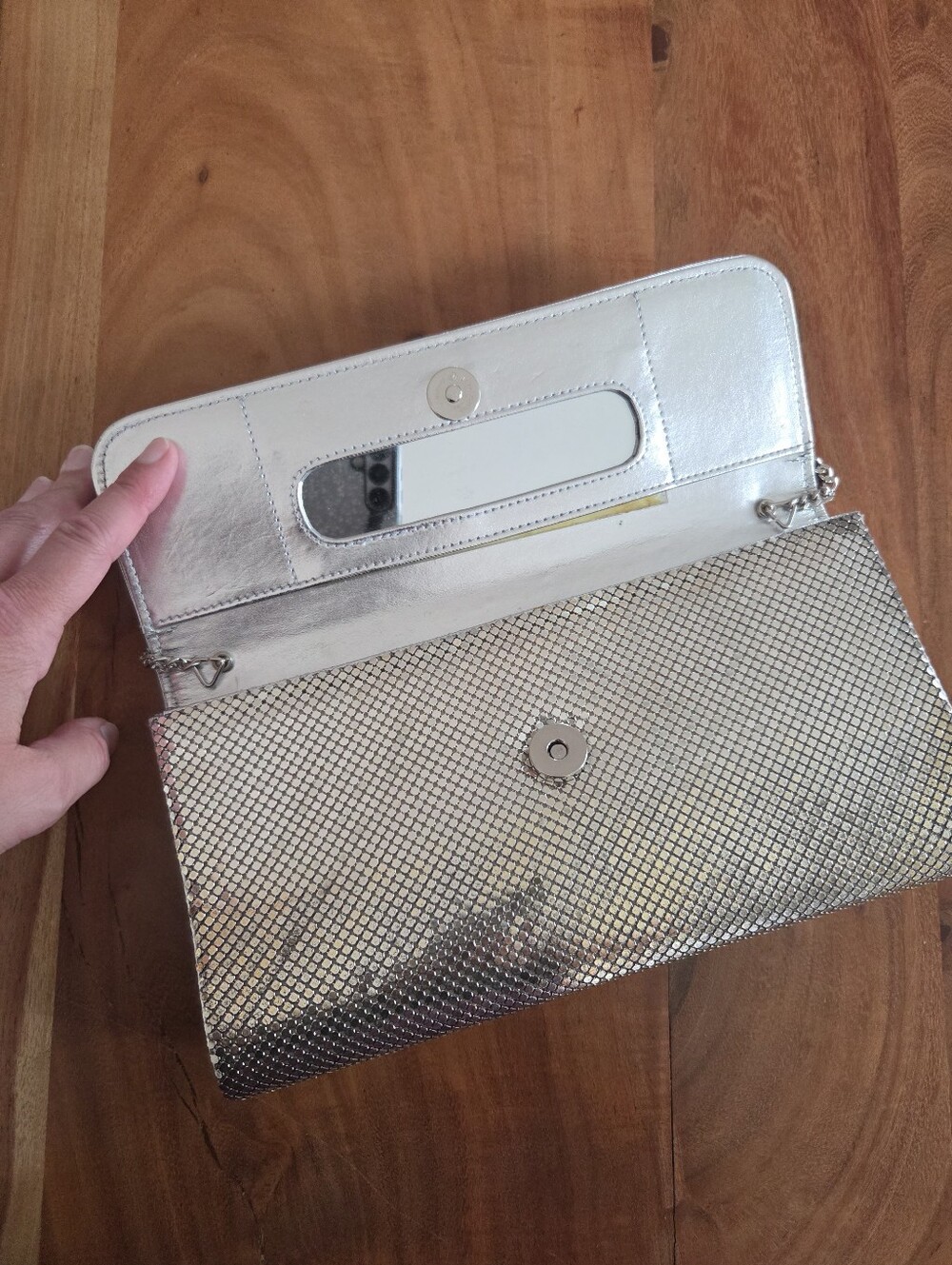 Whiting & Davis Silver Mesh Chain Clutch - Silver - Picture 6 of 8